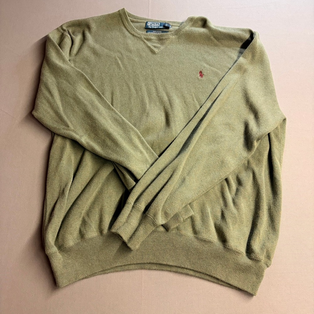 Polo Ralph Lauren Mens XL Olive Green 100% Cotton Crew Neck Sweater Pony Logo